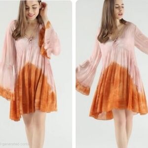 Young Fabulous & Broke Pink and Orange Long Sleeve Dress